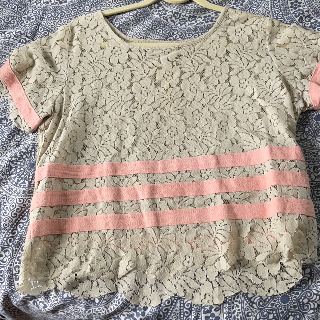 Bcbg Generation Short Sleeve Tan And Pink Top